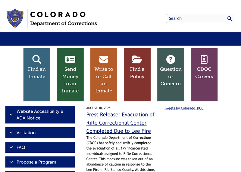 Screenshot of cdoc.colorado.gov