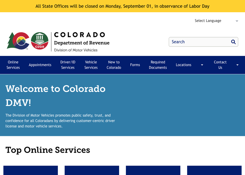 Screenshot of dmv.colorado.gov