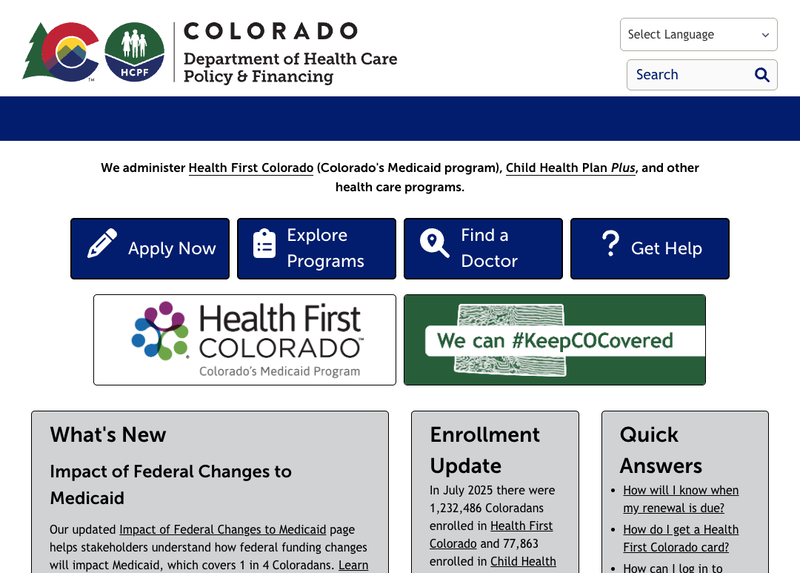 Screenshot of hcpf.colorado.gov